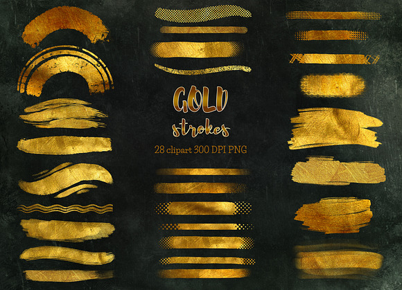 Gold Glitter Strokes clipart, 28 PNG in Objects - product preview 2