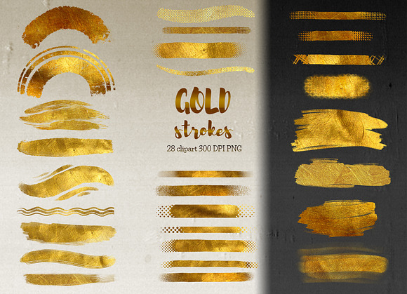 Gold Glitter Strokes clipart, 28 PNG in Objects - product preview 6