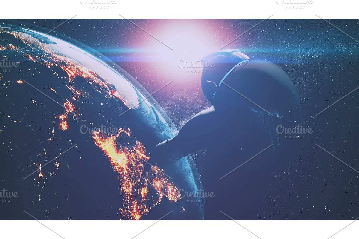 cosmonaut over illuminated planet in Graphics - product preview 8
