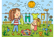 Family clipart. Girl helping mother