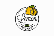Lemon fruit logo. Round linear logo.