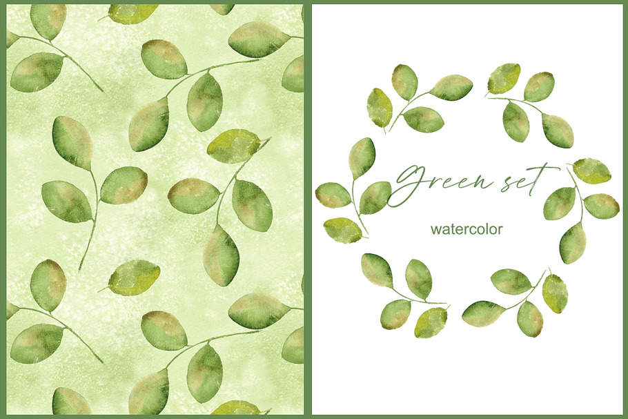 Green simple set. Watercolor in Patterns - product preview 8