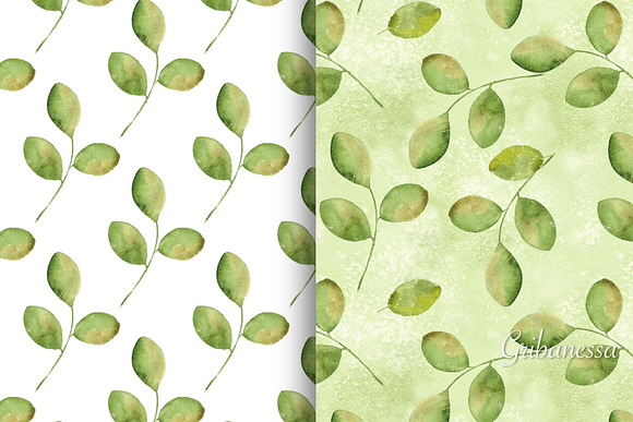 Green simple set. Watercolor in Patterns - product preview 1