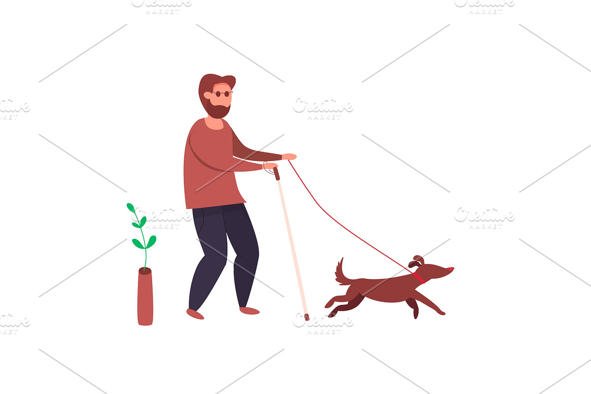 blind man with guide dog in Illustrations - product preview 8
