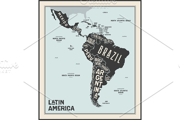 Map Latin America. Poster
