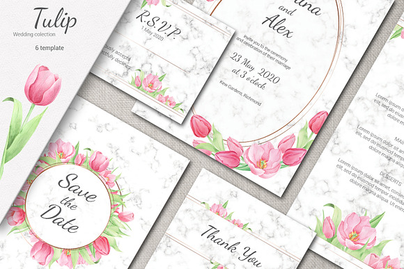 Tulip and Marble. Wedding invitation in Wedding Templates - product preview 3