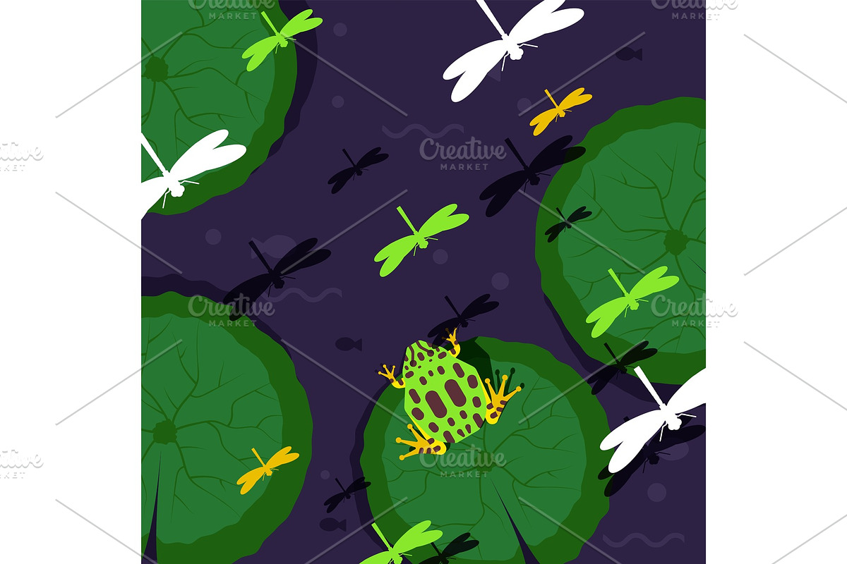 Frog sitting on water lily vector in Illustrations - product preview 8