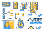 Navigation flat color icons set