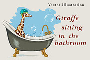Giraffe sitting in the bathroom