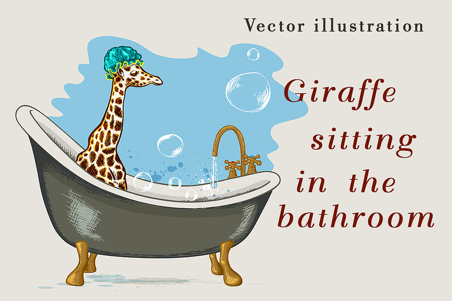 Giraffe sitting in the bathroom in Illustrations - product preview 8