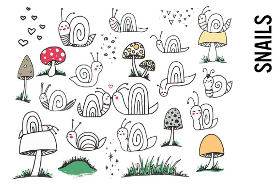 Snails and Mushrooms Doodles in Illustrations - product preview 8