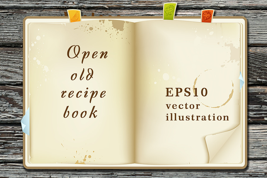 Open old recipe book in Illustrations - product preview 8