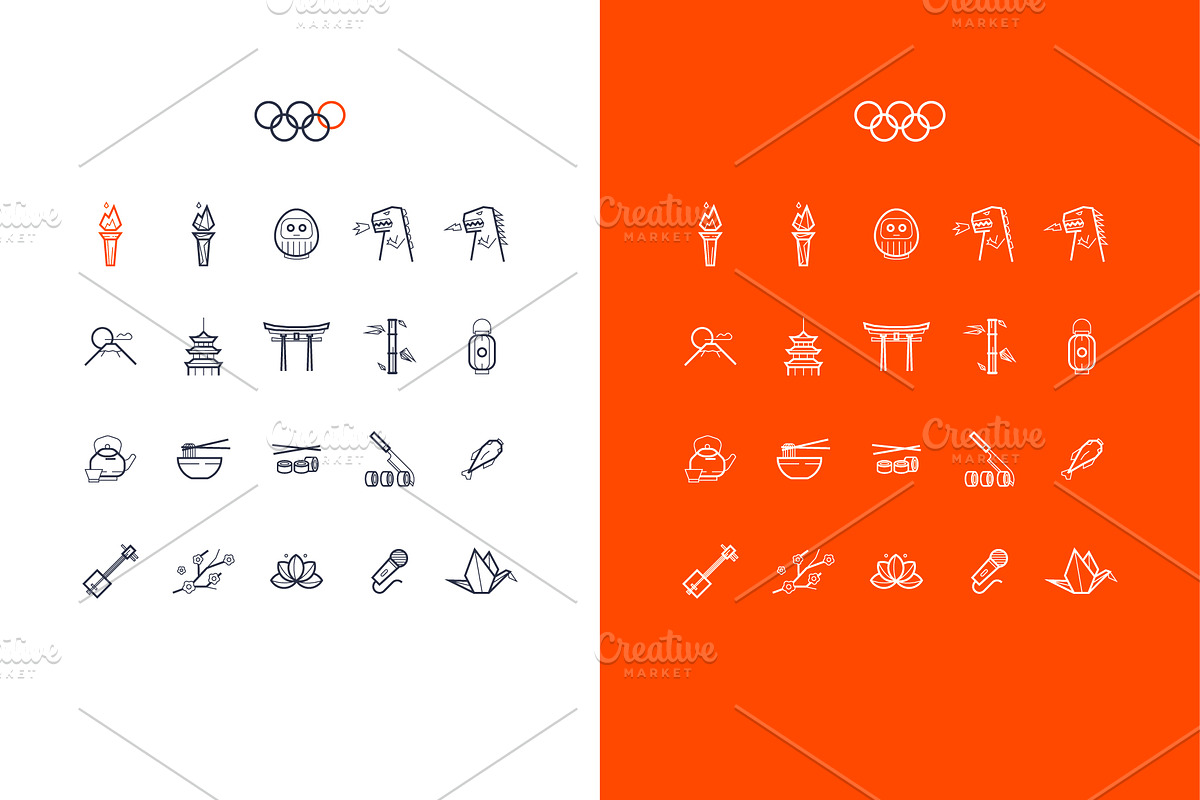 vector japanese line art icons set in Icons - product preview 8