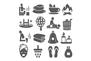 Sauna icons set on white background