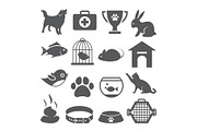 Pet shop icons set on white