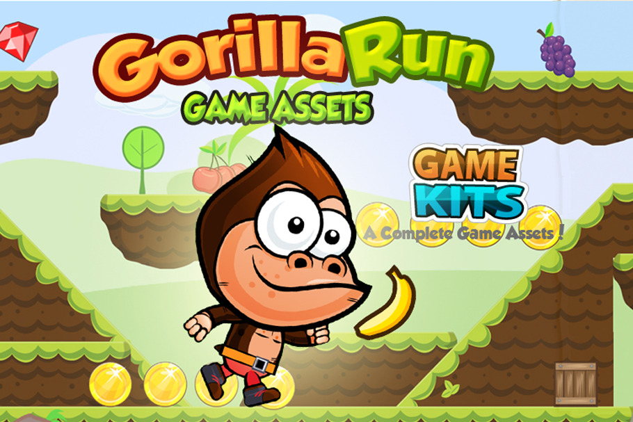 Gorilla Run Platformer Game Assets