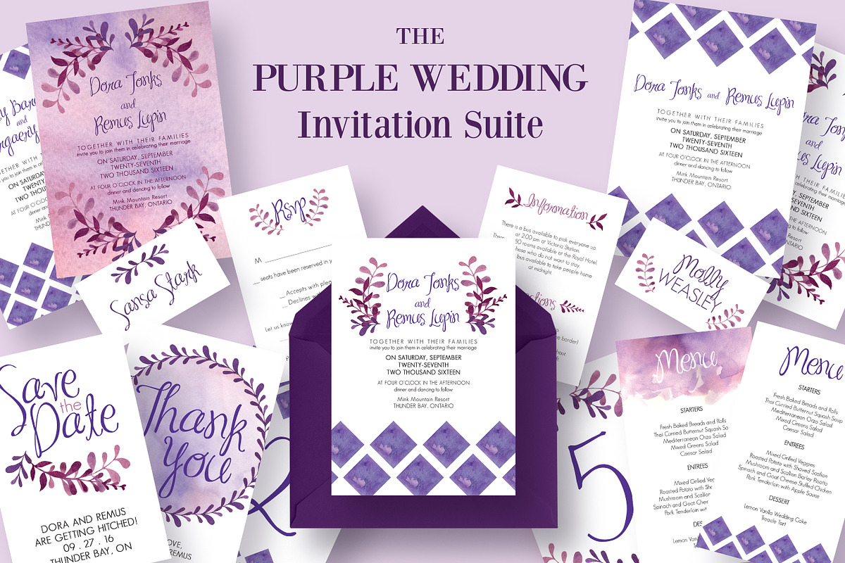 The Purple Wedding Invitation Suite in Wedding Templates - product preview 8