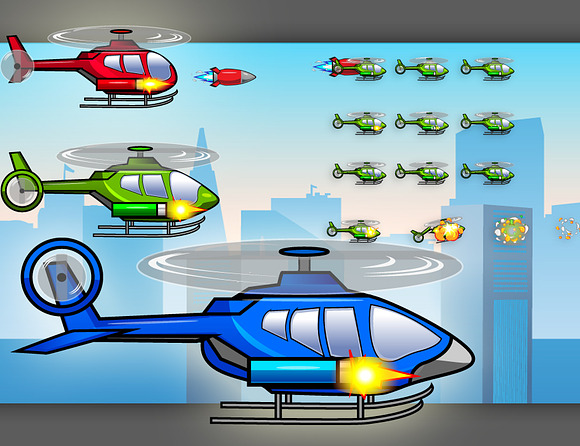 Helicopters Game Character Sprites in Illustrations - product preview 1