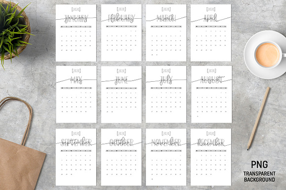 Calendar 2020 A4 Monday Start No Bg in Stationery Templates - product preview 1