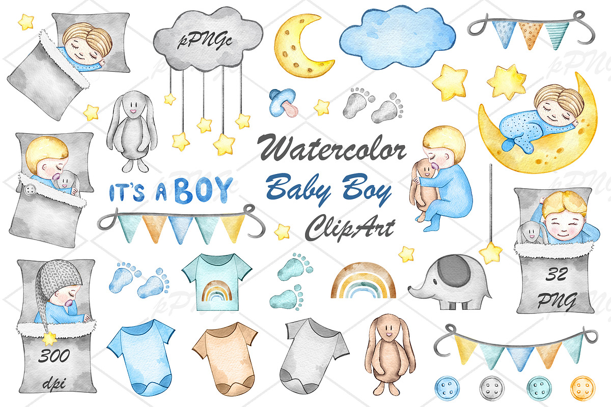 Watercolor Baby Boy clipart in Graphics - product preview 8