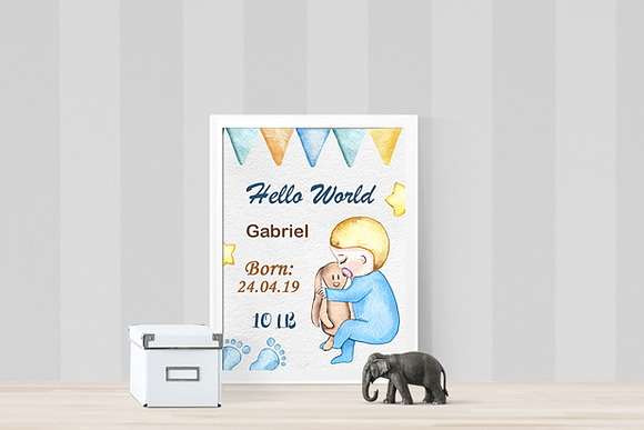 Watercolor Baby Boy clipart in Graphics - product preview 2