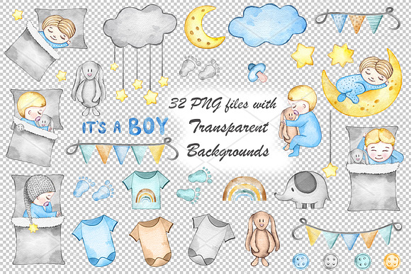 Watercolor Baby Boy clipart in Graphics - product preview 4