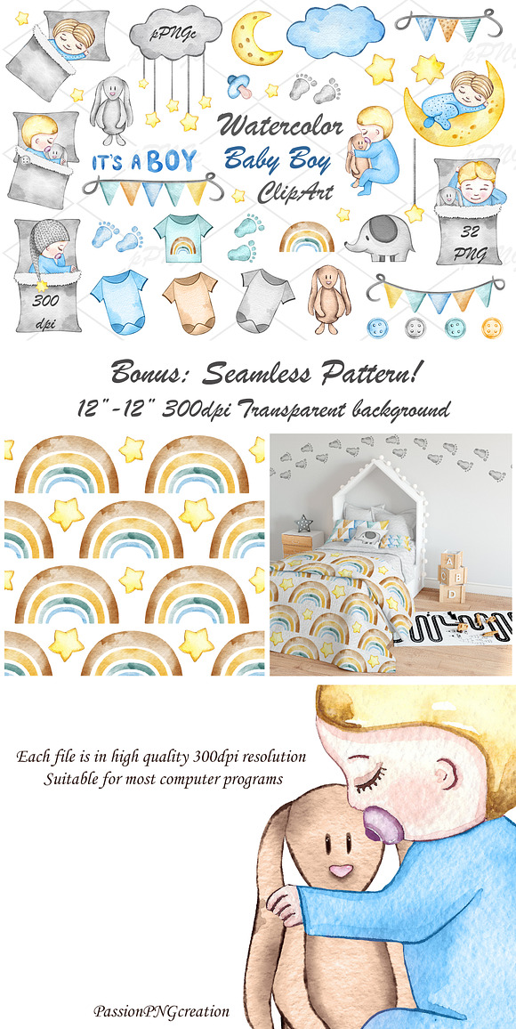 Watercolor Baby Boy clipart in Graphics - product preview 5