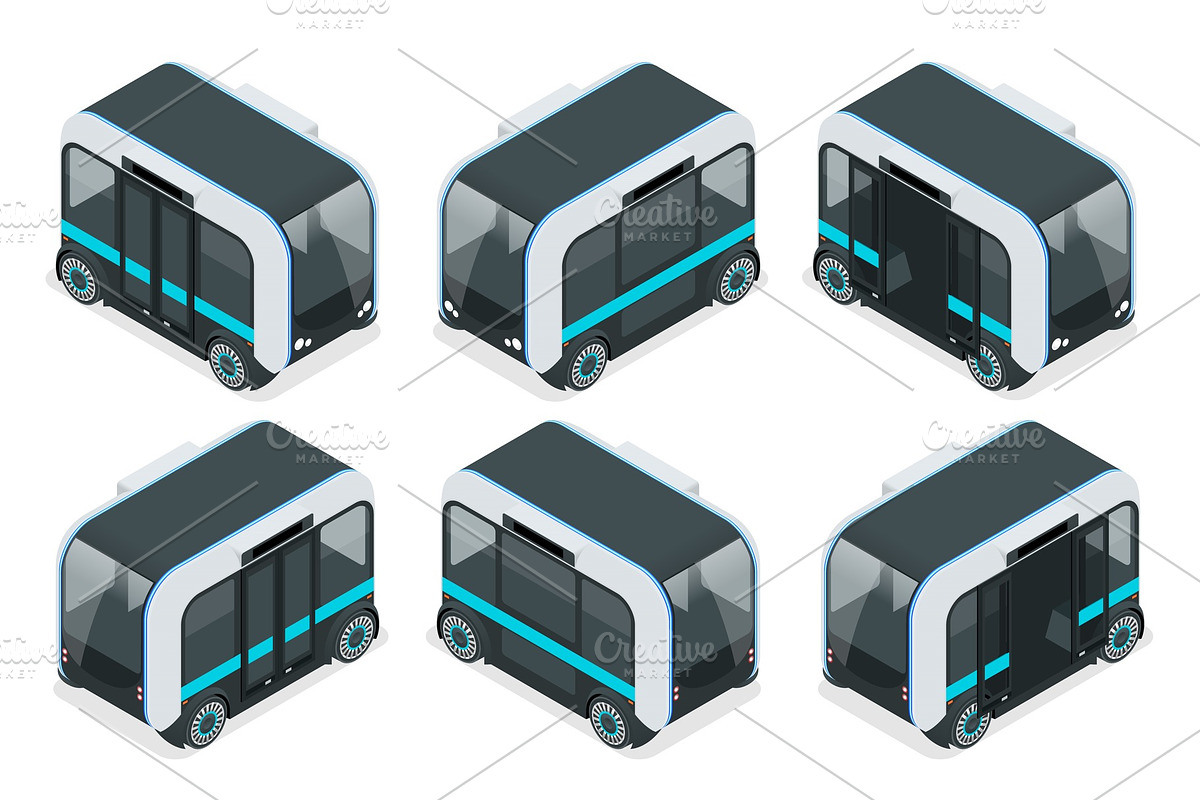 Isometric Unmanned Shuttle Bus in Illustrations - product preview 8