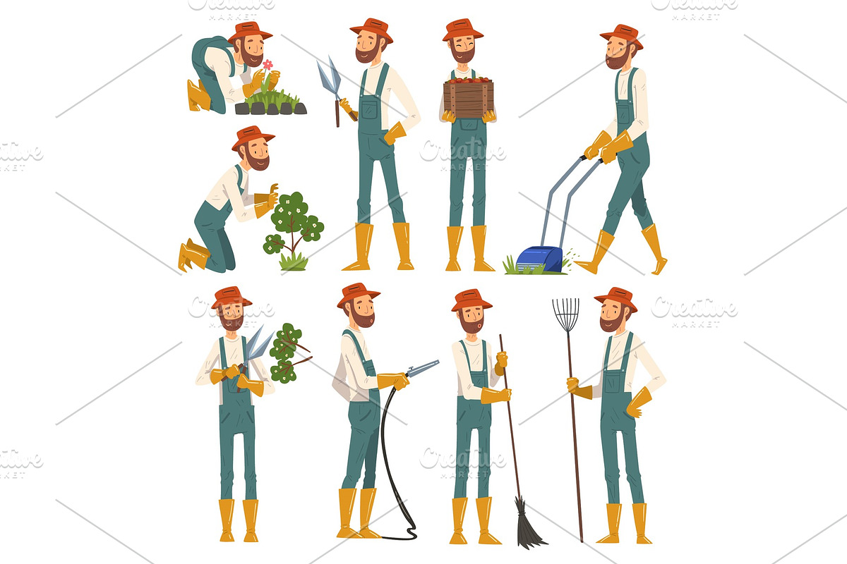 Man Gardener Working in the Garden in Illustrations - product preview 8