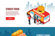 Isometric street food banners set
