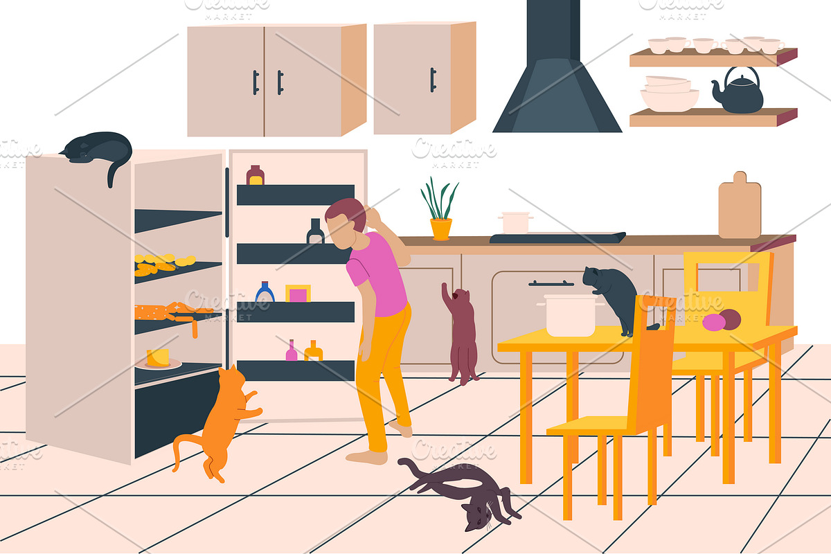 People with cats background in Illustrations - product preview 8