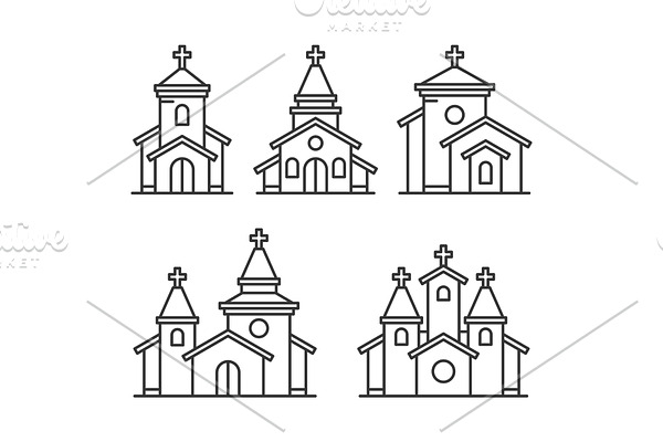 Church Building Icons Set on White
