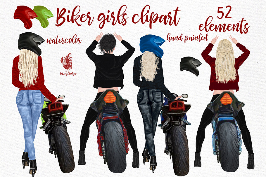 Biker Girls clipart Female Bikers in Illustrations - product preview 8