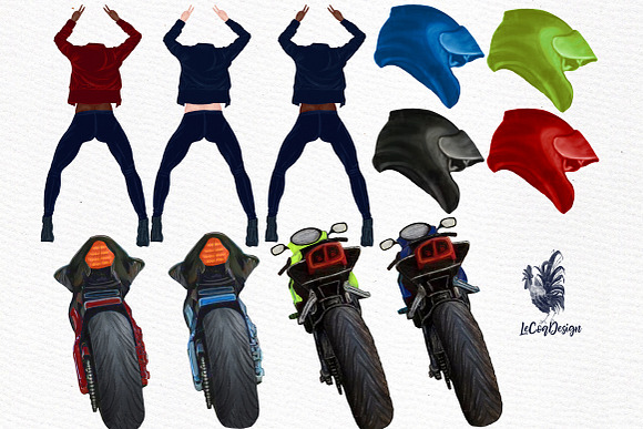 Biker Girls clipart Female Bikers in Illustrations - product preview 2