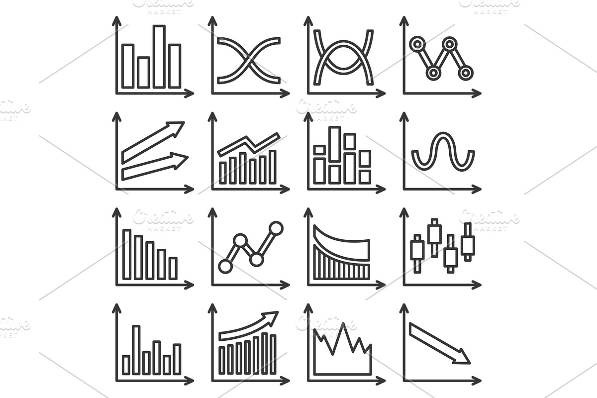 Diagrams and Graphs Icons Set. Line in Illustrations - product preview 8