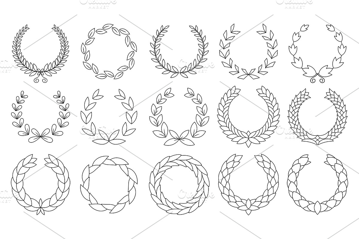 Set of wreaths circular laurel in Illustrations - product preview 8