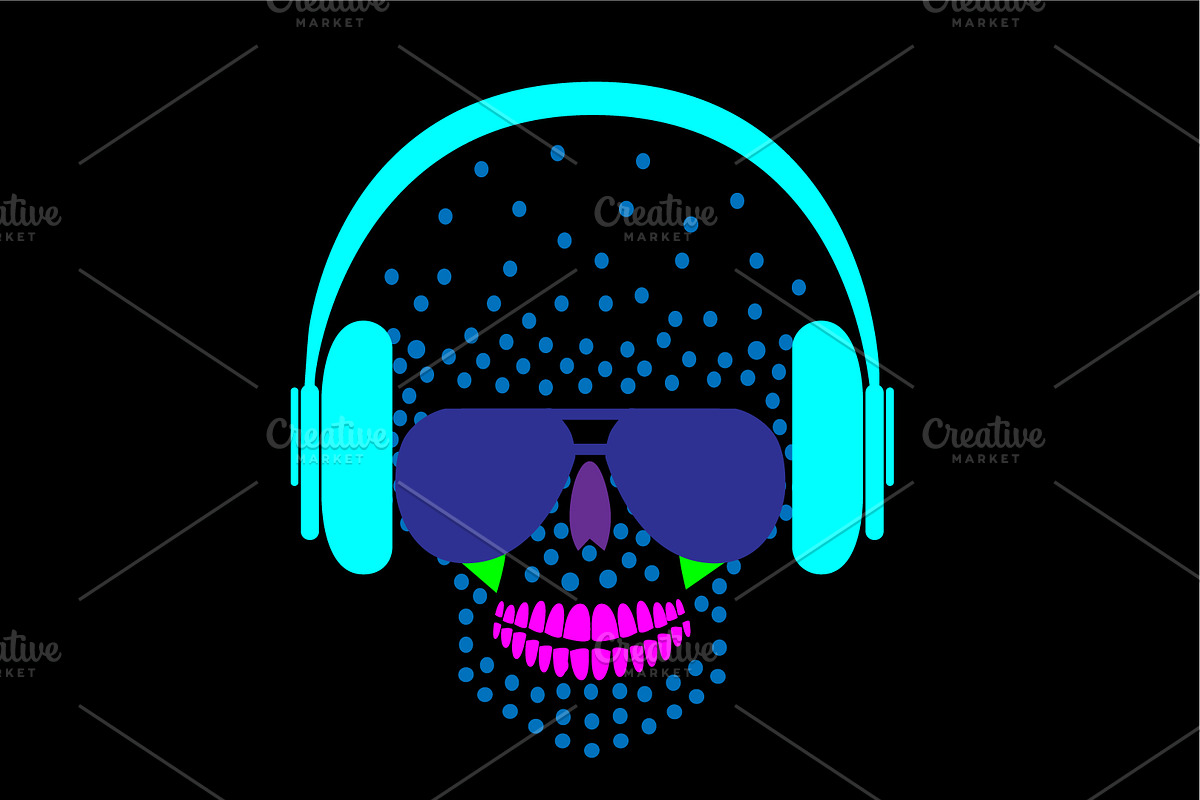 Music skull icon with headphones, ne in Graphics - product preview 8