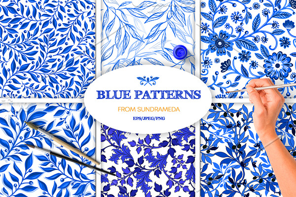 Hand-drawn blue watercolor pattern