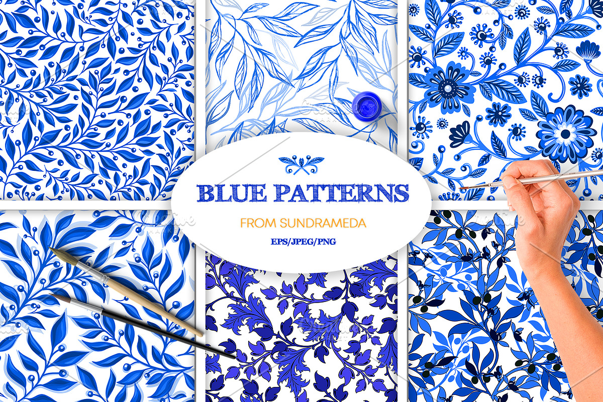 Hand-drawn blue watercolor pattern in Patterns - product preview 8