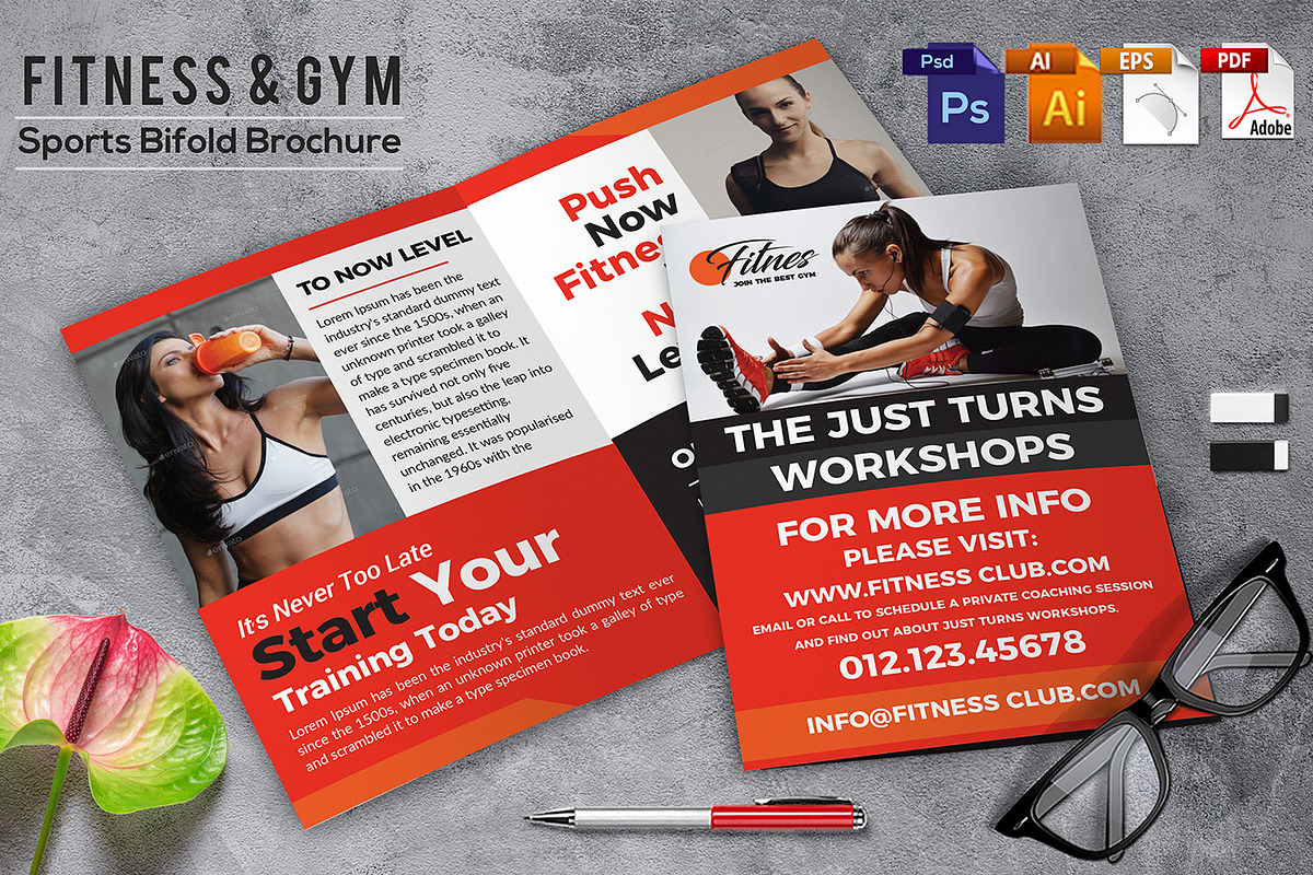 Fitness & Gym - Sports Bifold Brochu in Brochure Templates - product preview 8