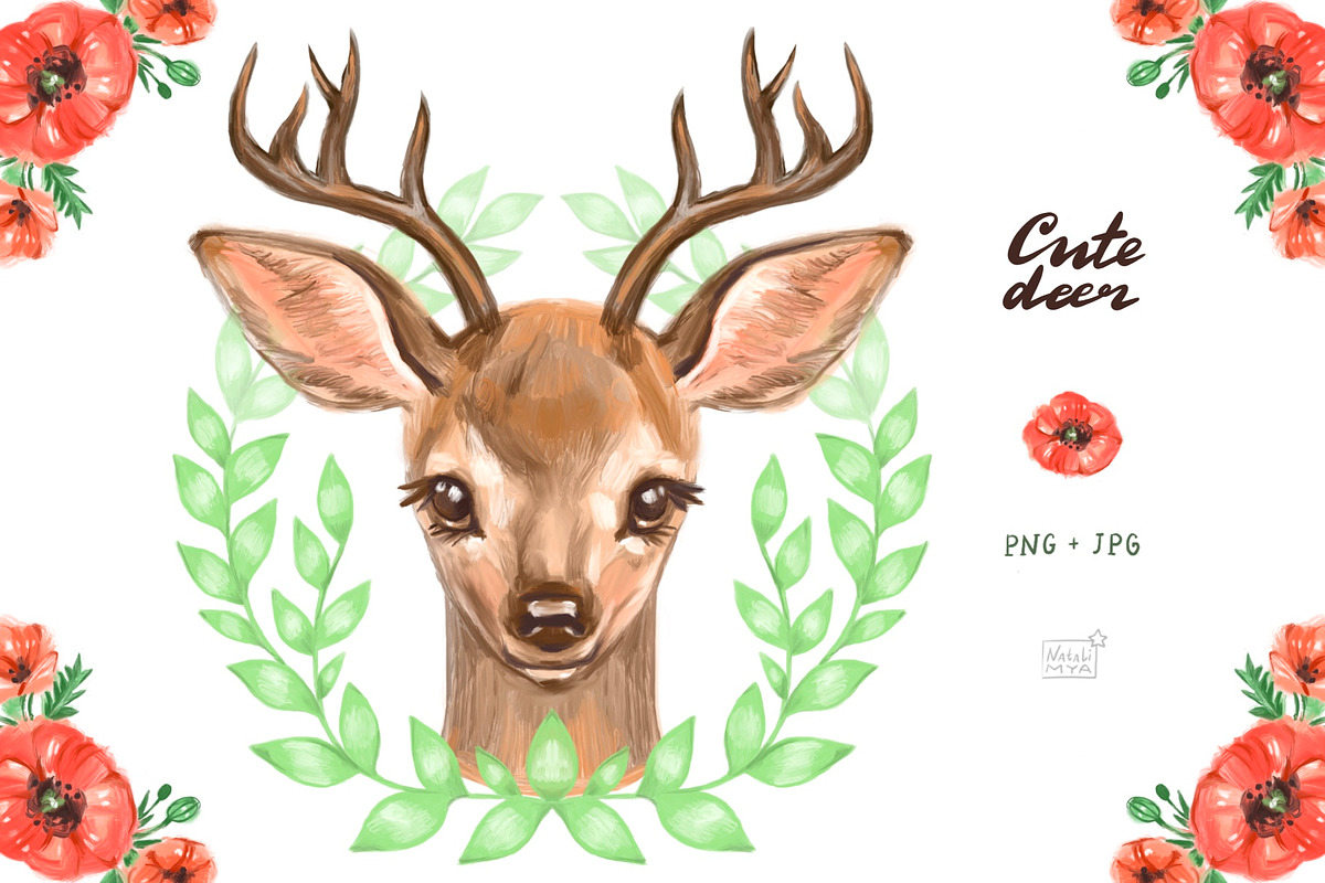 Cute deer cliparts in Illustrations - product preview 8