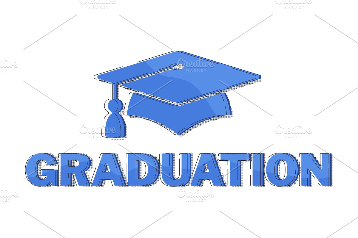 Graduate Cap Blue Halftone Logo Custom Designed Illustrations