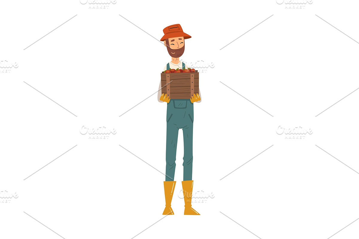 Man Gardener Holding Wooden Box in Illustrations - product preview 8