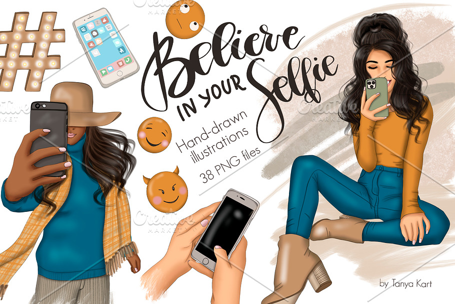 Believe In Your Selfie Clip Art in Illustrations - product preview 8