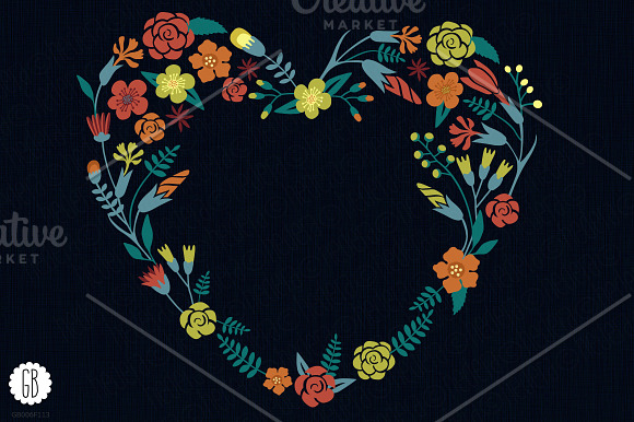 Floral wreaths heart antlers laurels in Illustrations - product preview 2