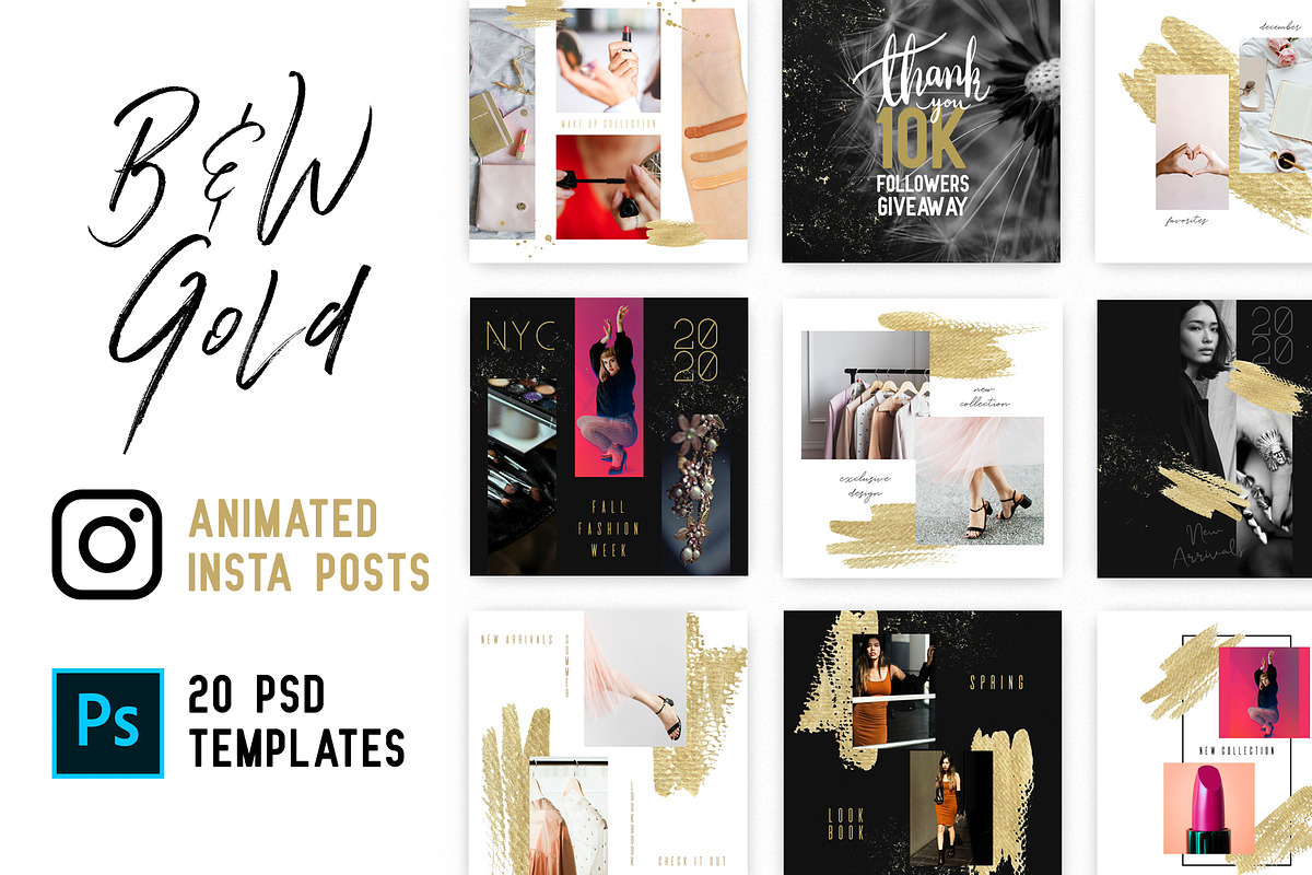 B&W Gold Animated Insta Posts in Instagram Templates - product preview 8