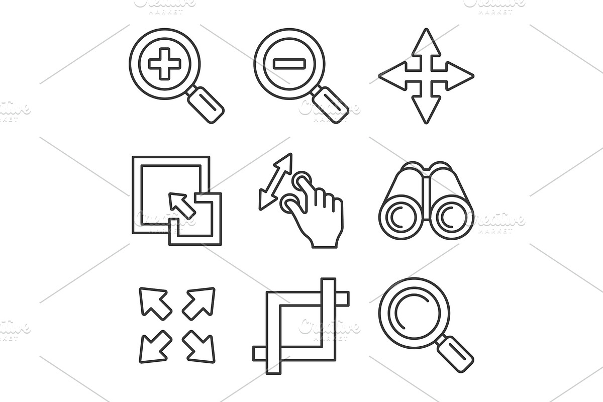 Zoom Icons Set on White Background in Illustrations - product preview 8