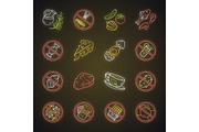 Keto diet neon light icons set
