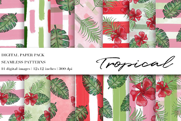 Tropical Background Digital Paper in Patterns - product preview 4