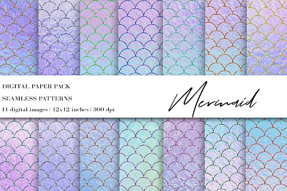 Iridescent Mermaid Digital Papers in Patterns - product preview 1